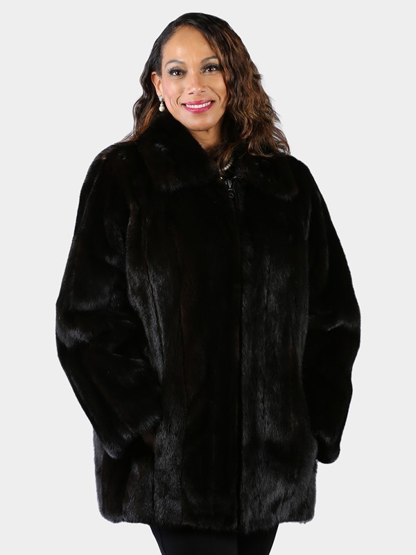Woman's Plus Size Natural Deepest Mahogany Mink Fur Unisex Style Jacket